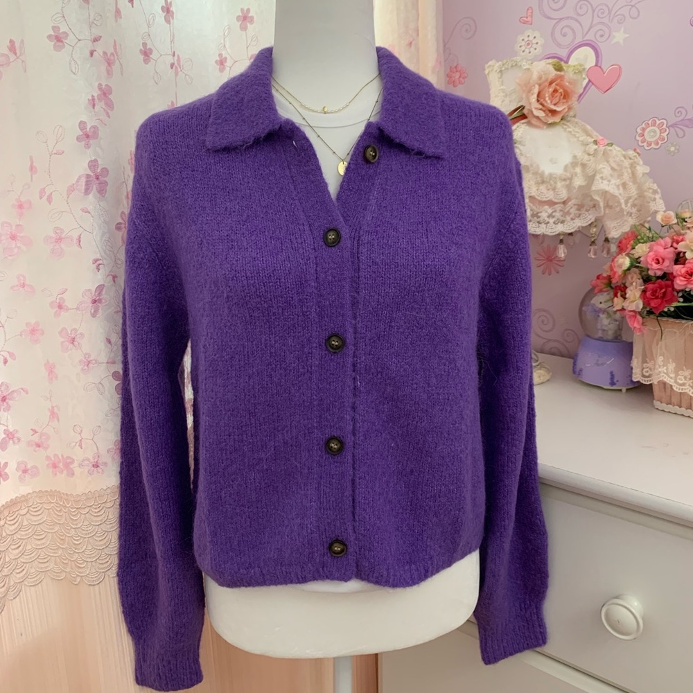 &Other Stories Purple Collared Alpaca Blend Cardigan - Picture 8 of 9